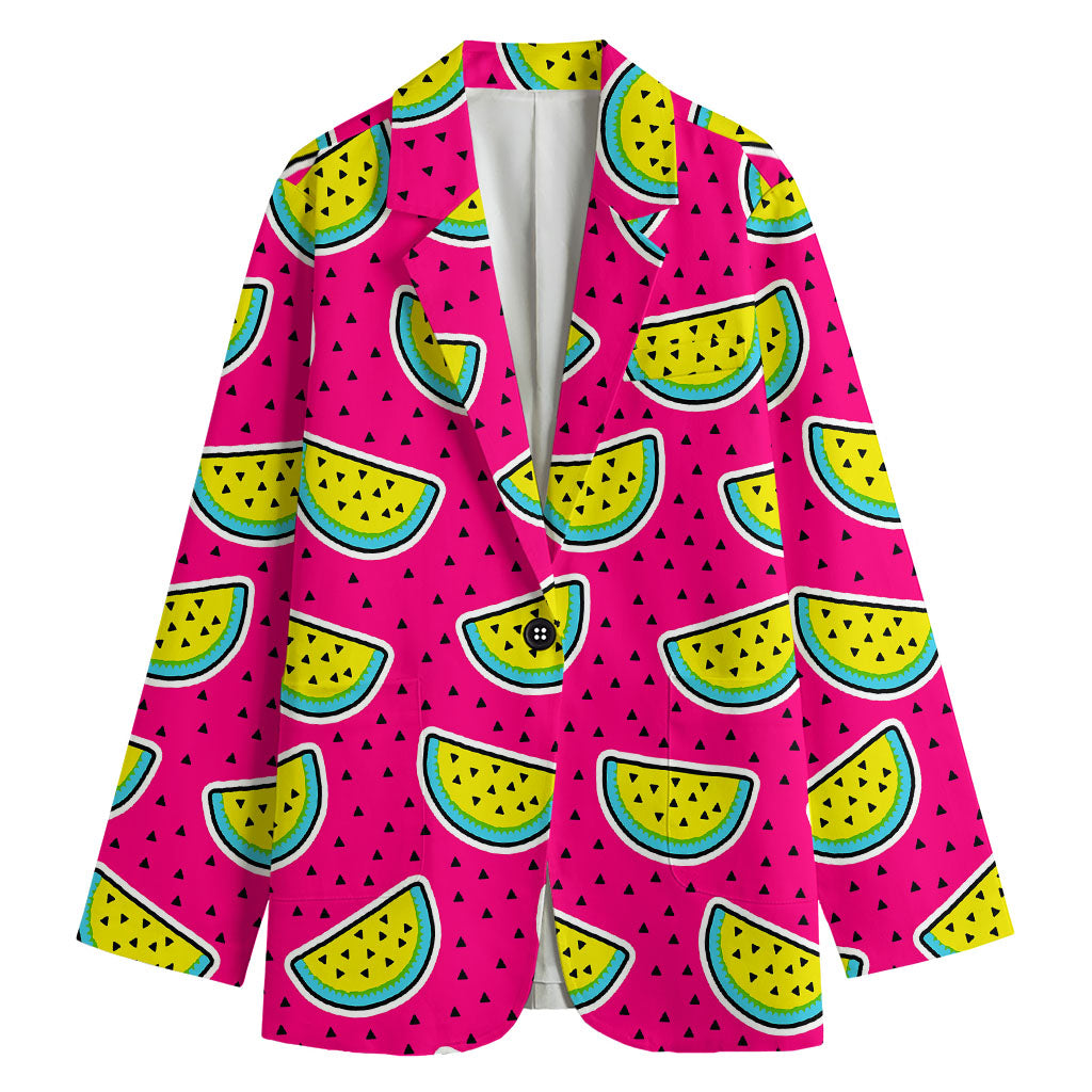 Purple Fancy Watermelon Pattern Print Women's Cotton Blazer