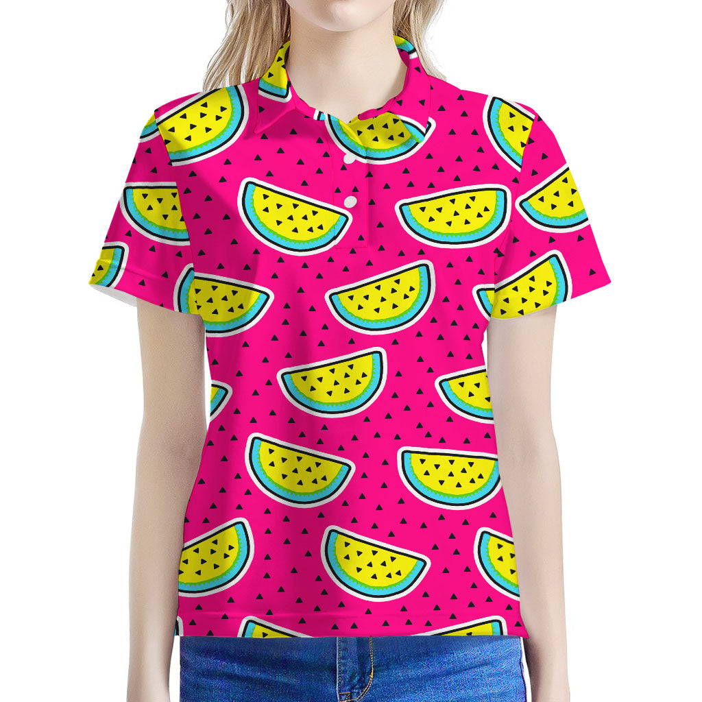 Purple Fancy Watermelon Pattern Print Women's Polo Shirt