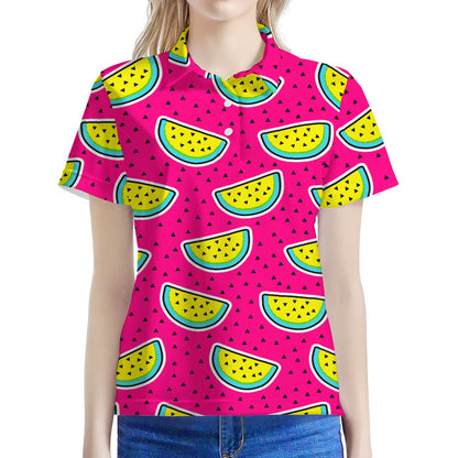 Purple Fancy Watermelon Pattern Print Women's Polo Shirt