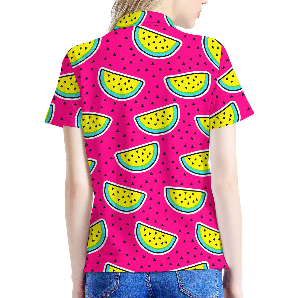 Purple Fancy Watermelon Pattern Print Women's Polo Shirt