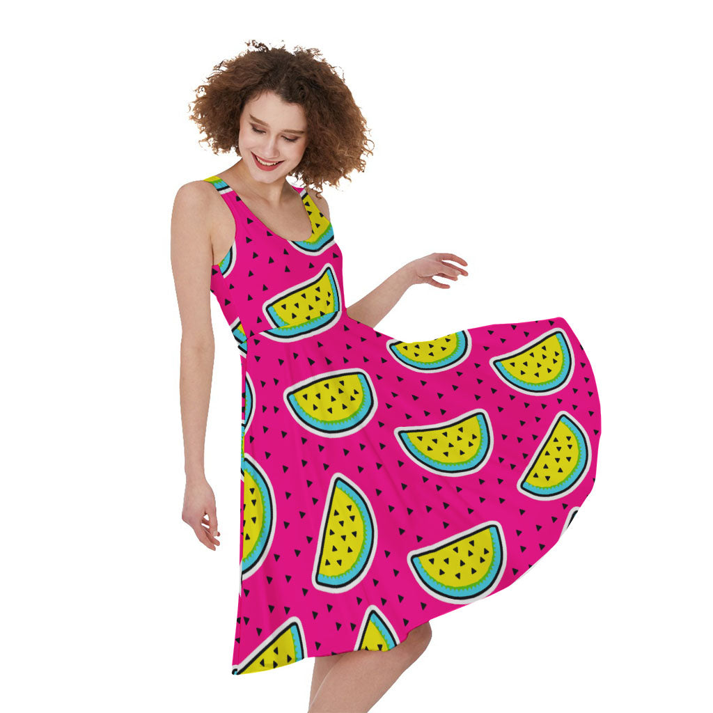 Purple Fancy Watermelon Pattern Print Women's Sleeveless Dress