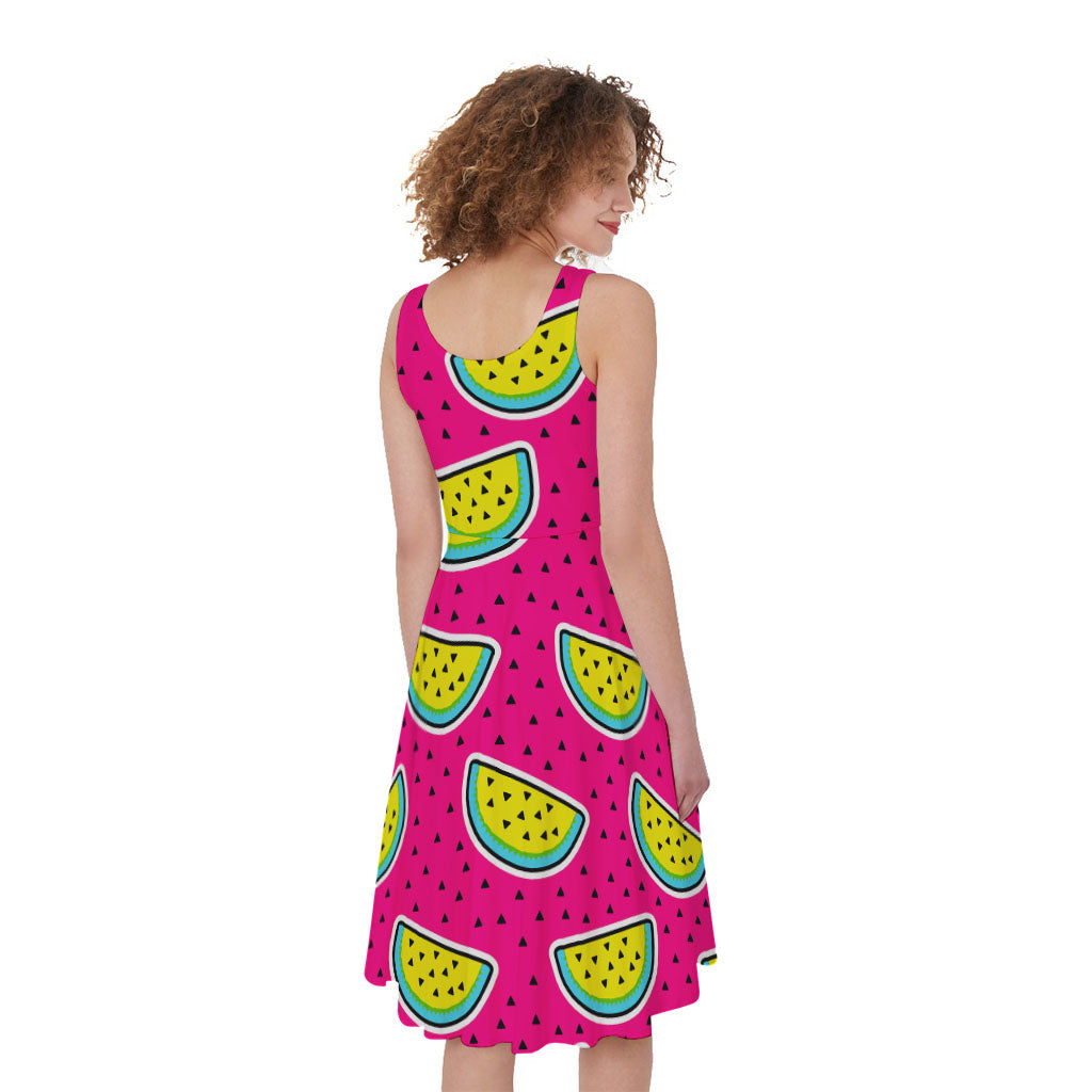 Purple Fancy Watermelon Pattern Print Women's Sleeveless Dress