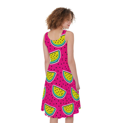 Purple Fancy Watermelon Pattern Print Women's Sleeveless Dress
