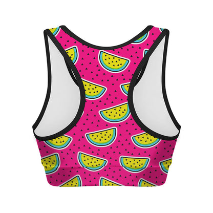 Purple Fancy Watermelon Pattern Print Women's Sports Bra