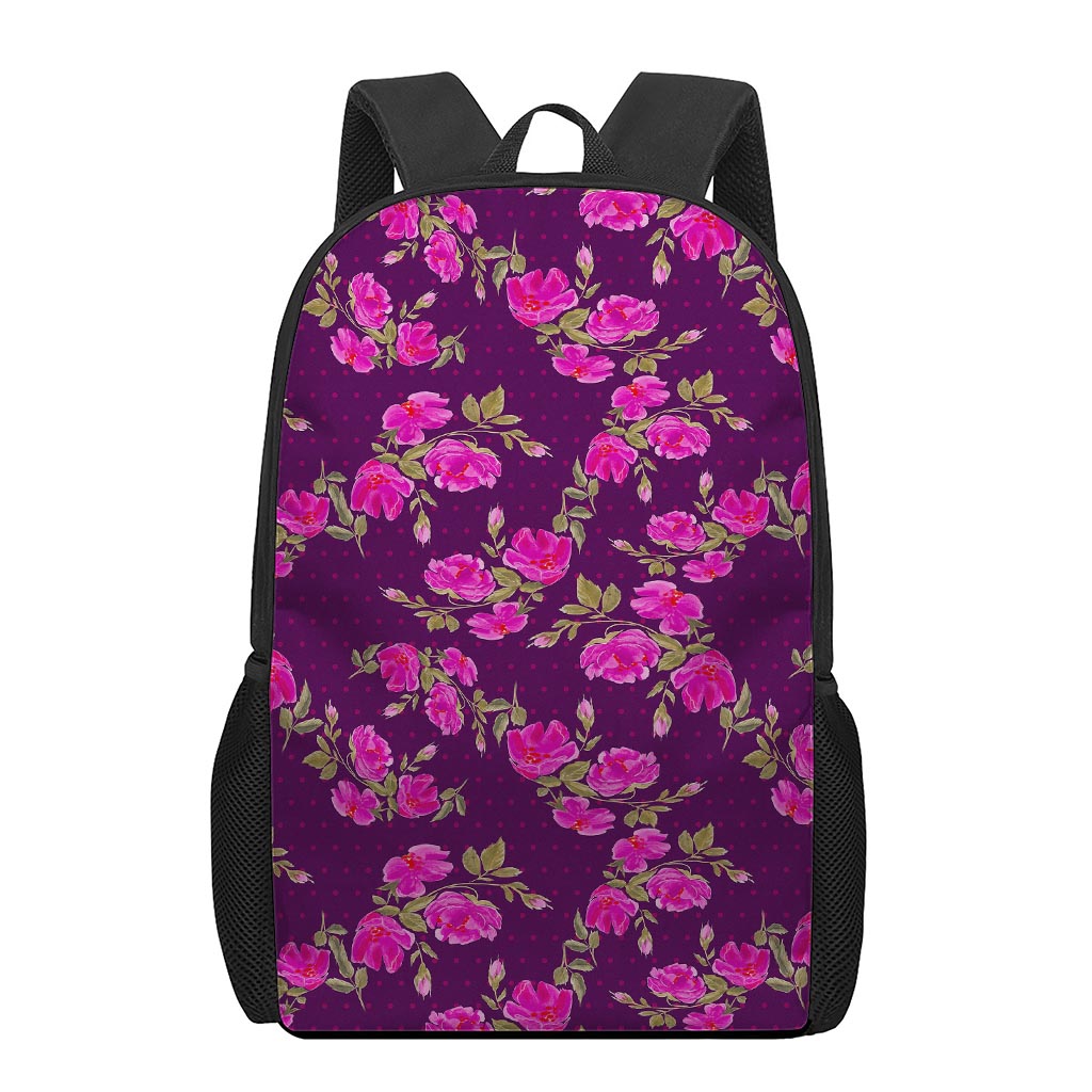 Purple Floral Flower Pattern Print 17 Inch Backpack