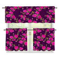 Purple Floral Flower Pattern Print 3 Piece Kitchen Curtains