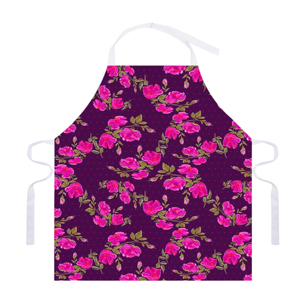 Purple Floral Flower Pattern Print Adjustable Apron