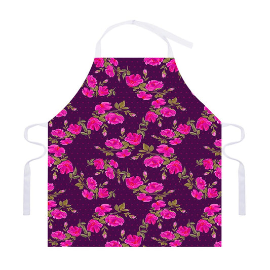 Purple Floral Flower Pattern Print Adjustable Apron