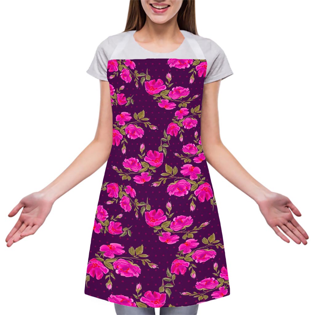 Purple Floral Flower Pattern Print Adjustable Apron