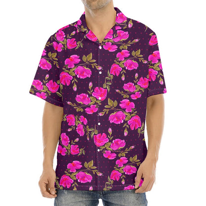 Purple Floral Flower Pattern Print Aloha Shirt