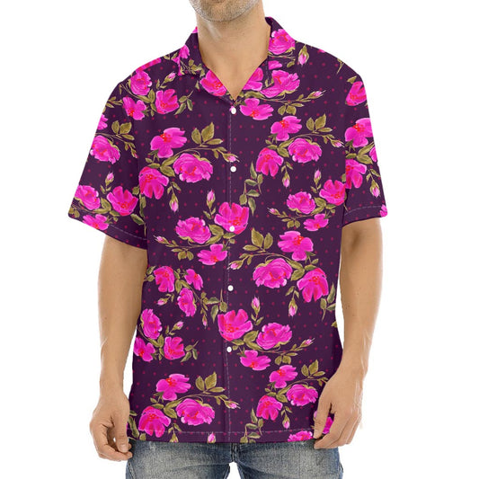 Purple Floral Flower Pattern Print Aloha Shirt