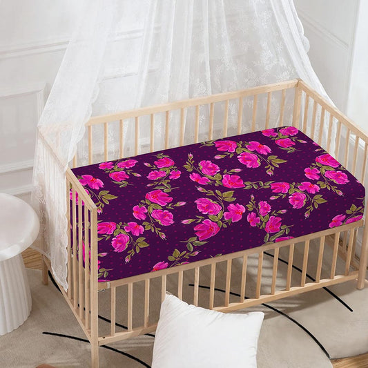 Purple Floral Flower Pattern Print Baby Crib Sheet