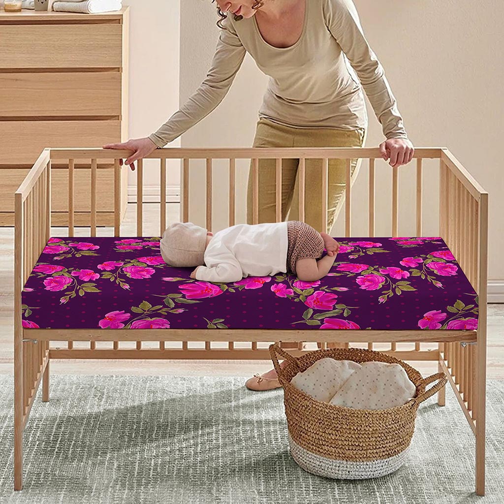 Purple Floral Flower Pattern Print Baby Crib Sheet