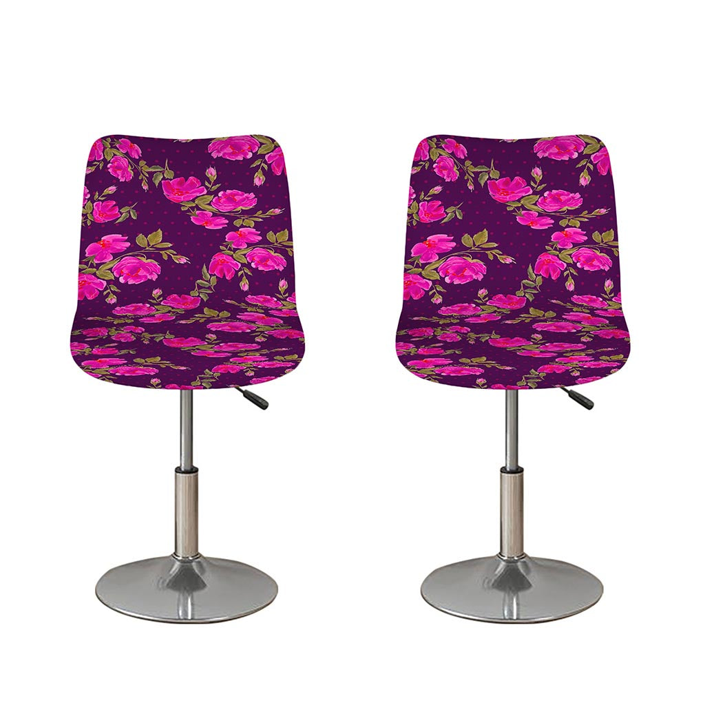 Purple Floral Flower Pattern Print Bar Stool Covers