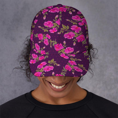 Purple Floral Flower Pattern Print Baseball Cap