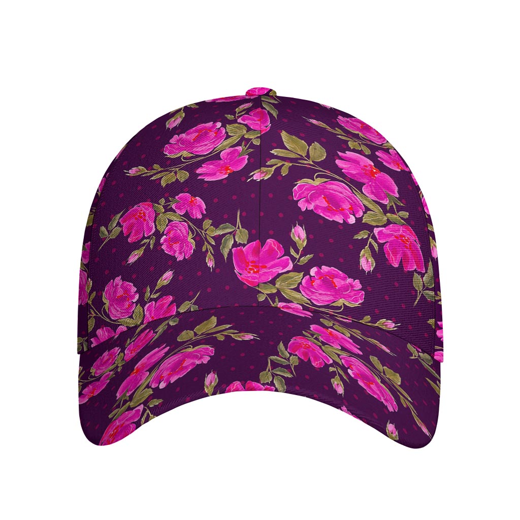 Purple Floral Flower Pattern Print Baseball Cap