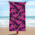 Purple Floral Flower Pattern Print Beach Towel