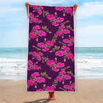 Purple Floral Flower Pattern Print Beach Towel