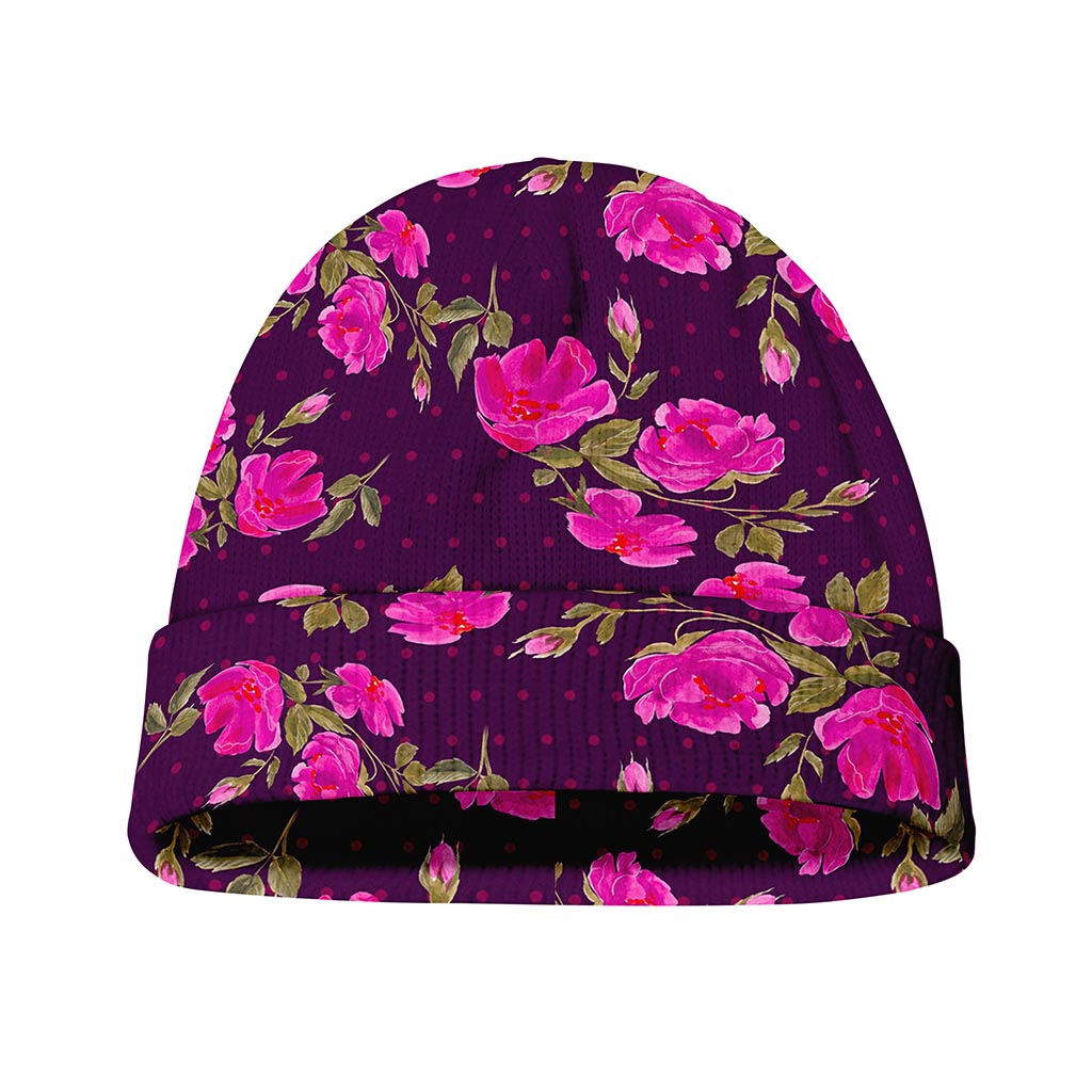 Purple Floral Flower Pattern Print Beanie