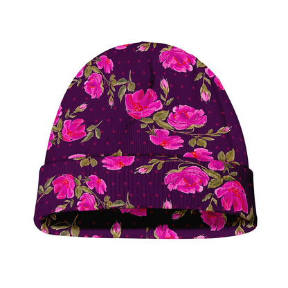 Purple Floral Flower Pattern Print Beanie