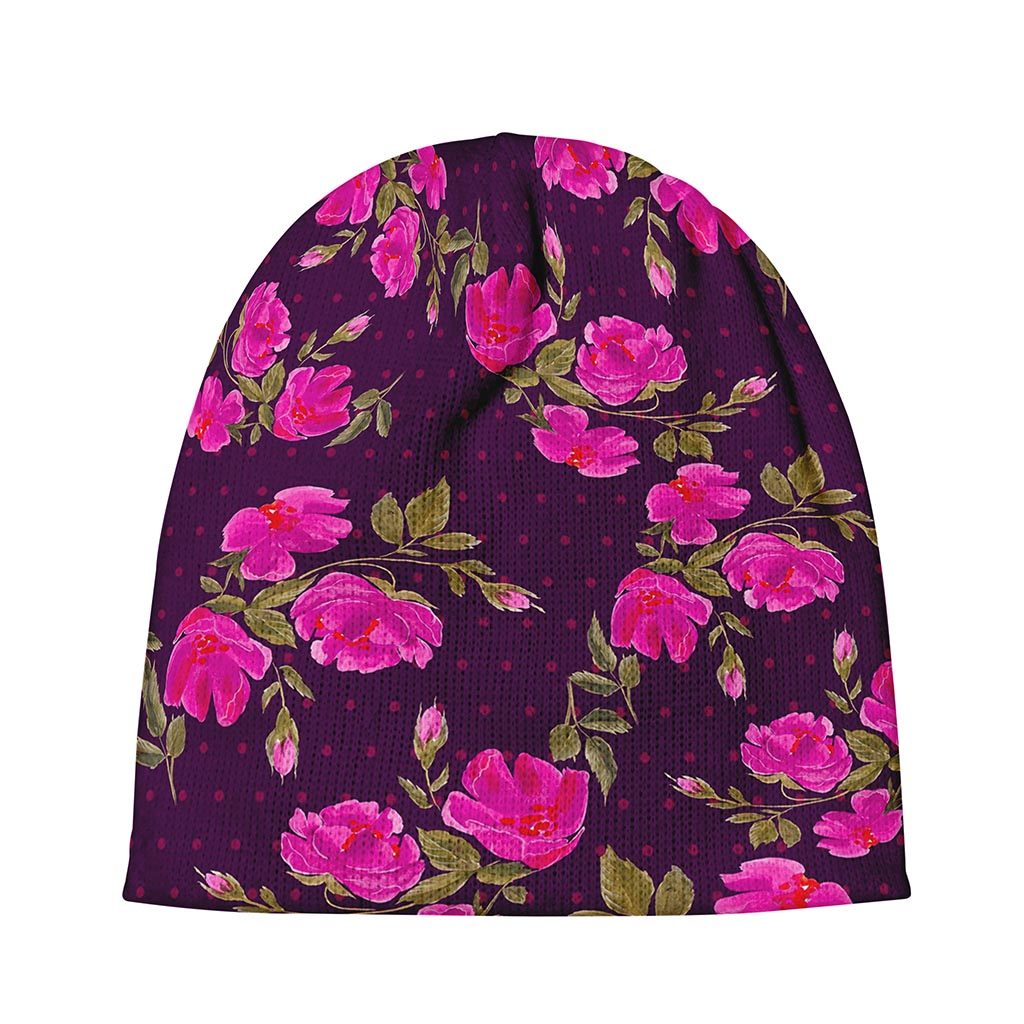 Purple Floral Flower Pattern Print Beanie