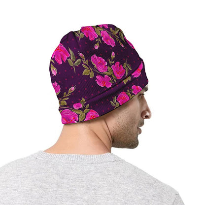 Purple Floral Flower Pattern Print Beanie