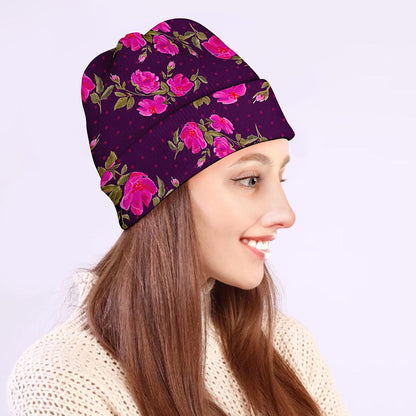Purple Floral Flower Pattern Print Beanie
