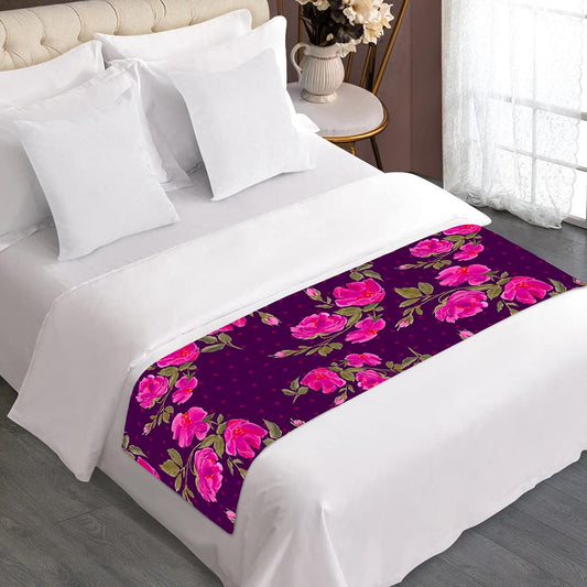 Purple Floral Flower Pattern Print Bed Runner