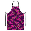 Purple Floral Flower Pattern Print Bib Apron With Pocket