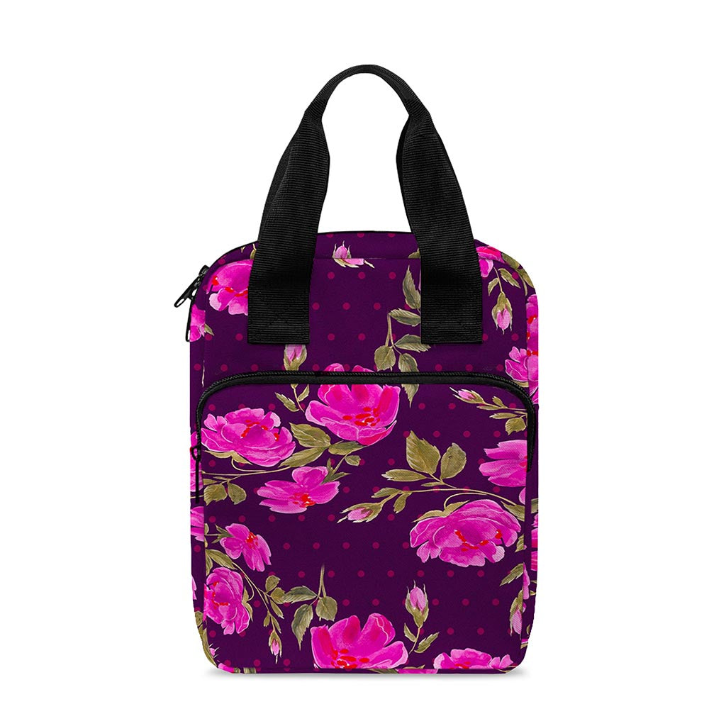 Purple Floral Flower Pattern Print Bible Tote Bag