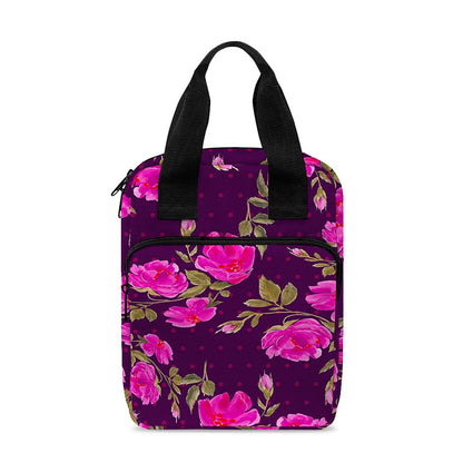 Purple Floral Flower Pattern Print Bible Tote Bag