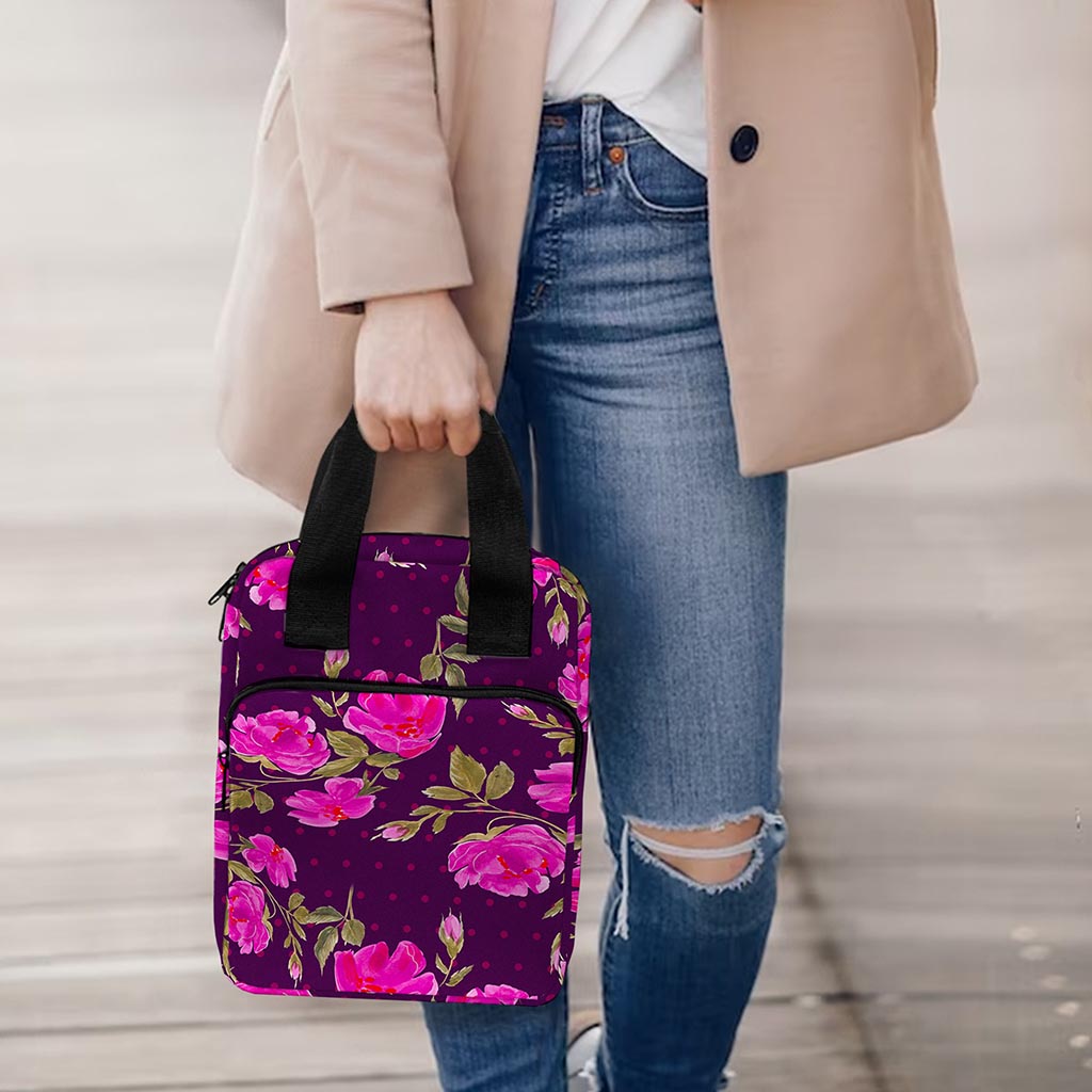 Purple Floral Flower Pattern Print Bible Tote Bag