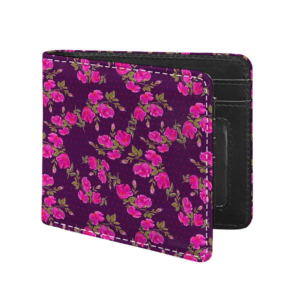 Purple Floral Flower Pattern Print Bifold Wallet