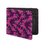 Purple Floral Flower Pattern Print Bifold Wallet