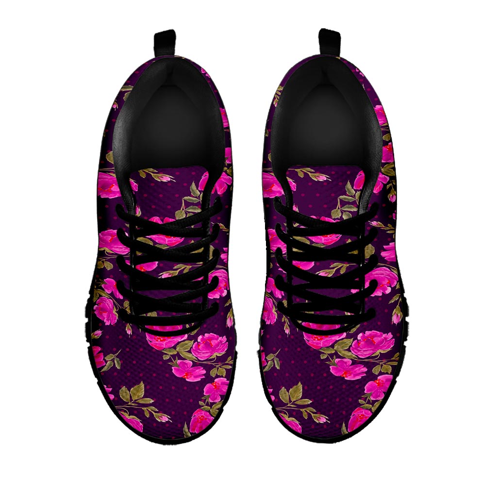 Purple Floral Flower Pattern Print Black Running Shoes