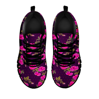 Purple Floral Flower Pattern Print Black Running Shoes