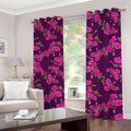 Purple Floral Flower Pattern Print Dimout Grommet Curtains