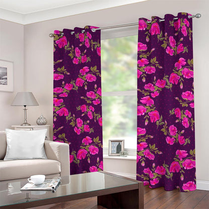 Purple Floral Flower Pattern Print Blackout Grommet Curtains