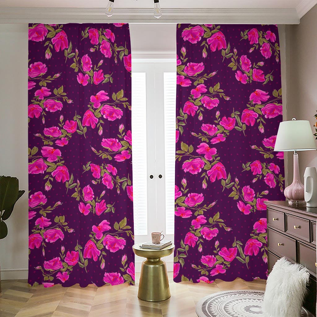 Purple Floral Flower Pattern Print Blackout Pencil Pleat Curtains