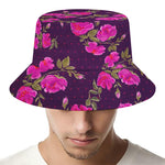 Purple Floral Flower Pattern Print Bucket Hat