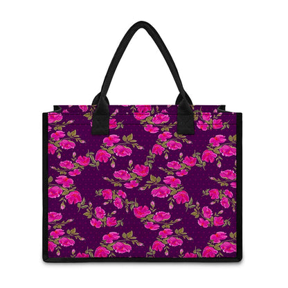 Purple Floral Flower Pattern Print Canvas Tote Bag