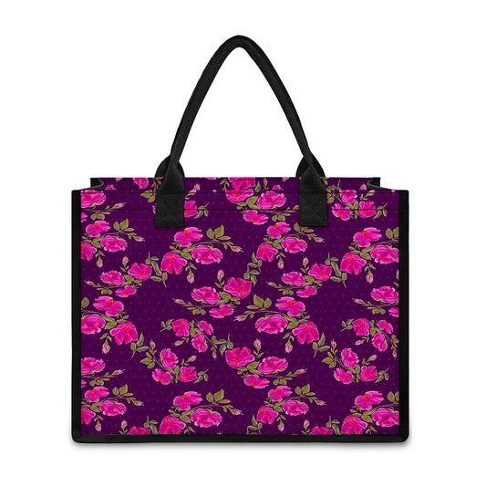 Purple Floral Flower Pattern Print Canvas Tote Bag