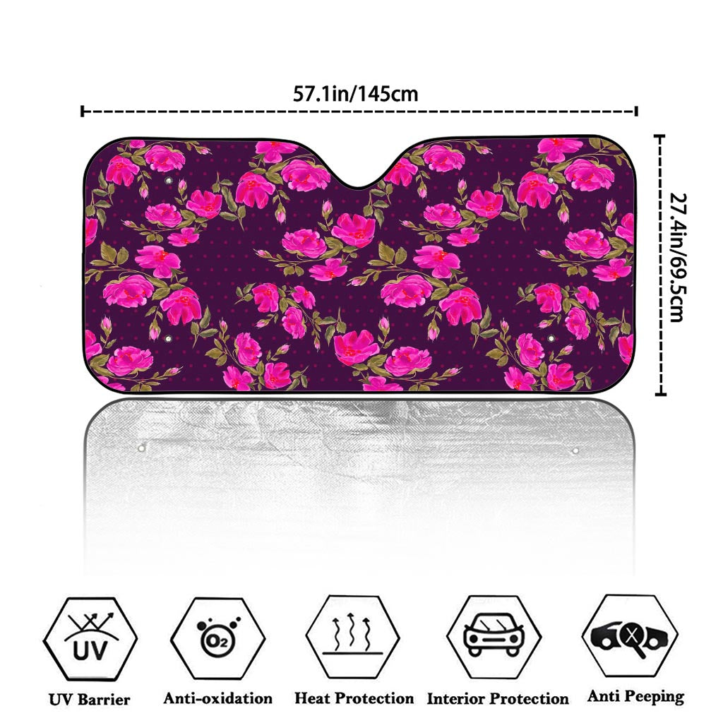 Purple Floral Flower Pattern Print Car Windshield Sun Shade