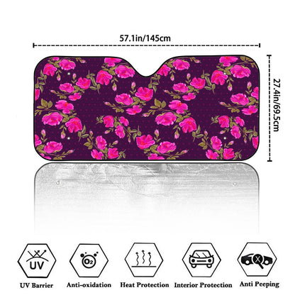 Purple Floral Flower Pattern Print Car Windshield Sun Shade