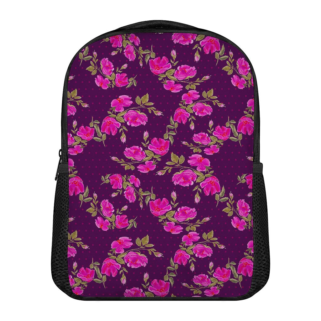 Purple Floral Flower Pattern Print Casual Backpack