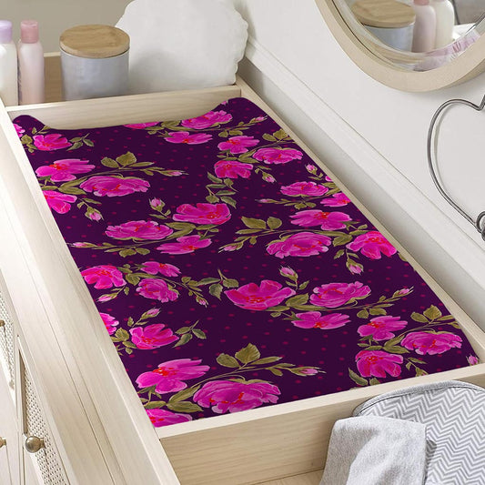Purple Floral Flower Pattern Print Changing Pad Cover