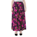 Purple Floral Flower Pattern Print Chiffon Maxi Skirt