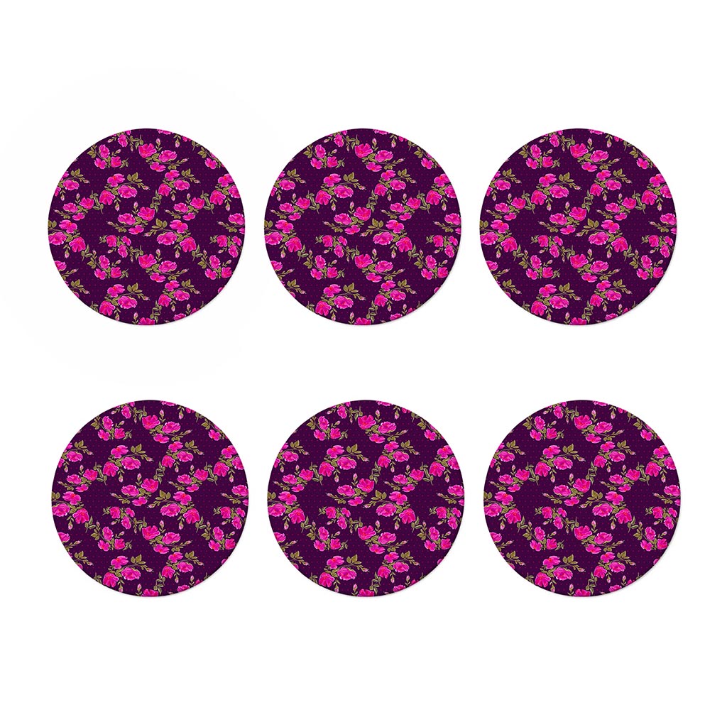 Purple Floral Flower Pattern Print Coaster Set