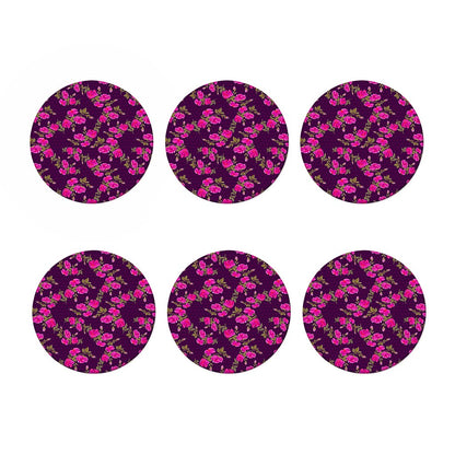 Purple Floral Flower Pattern Print Coaster Set