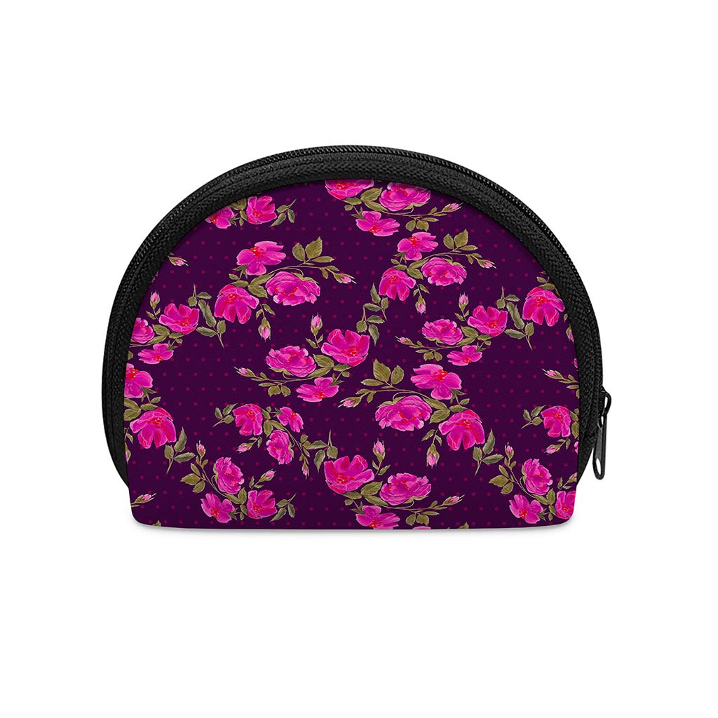 Purple Floral Flower Pattern Print Coin Purse
